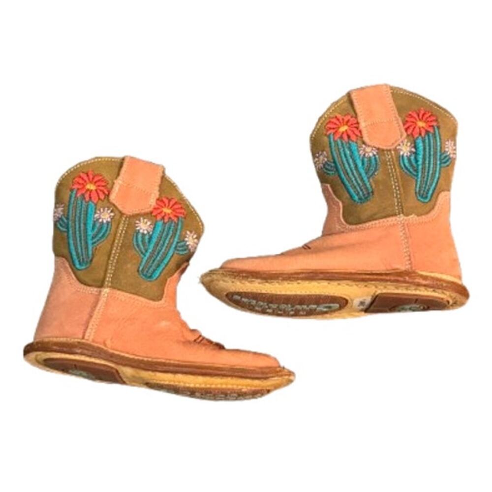 Roper Infant Girls Cowbabies Cactus Pink Leather Square Toe Ankle Boots Size 3